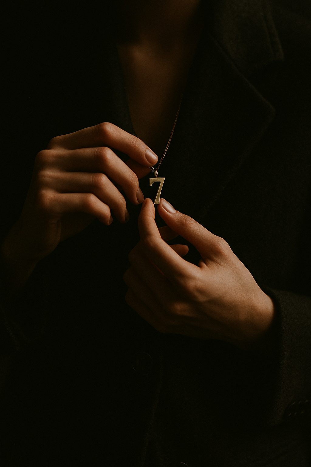A woman's hands holding a small brass numeral