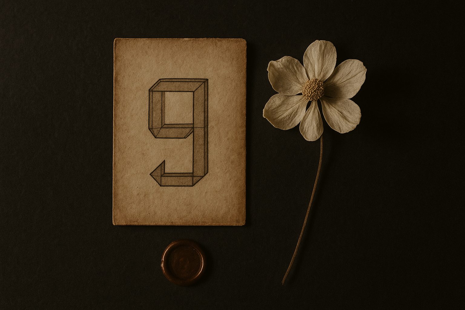 A dried flower and a wax seal on dark paper